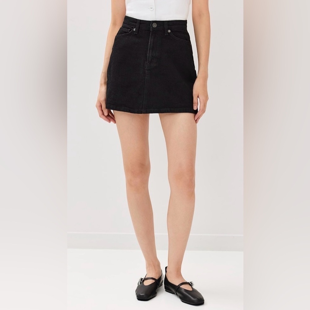 Reformation Black Denim Mini Skirt Size 26 Raw Hem 90s Style Made in USA